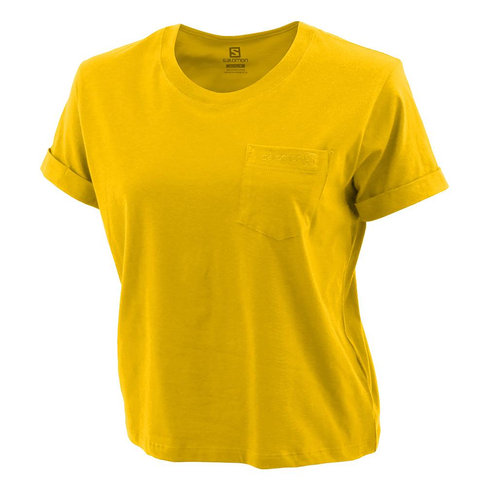 SALOMON POCKET SS W Philippines - Women's Tee Shirts - Yellow | 972054-DWF